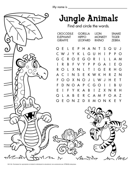 Jungle Animals Word Find Free Printable
