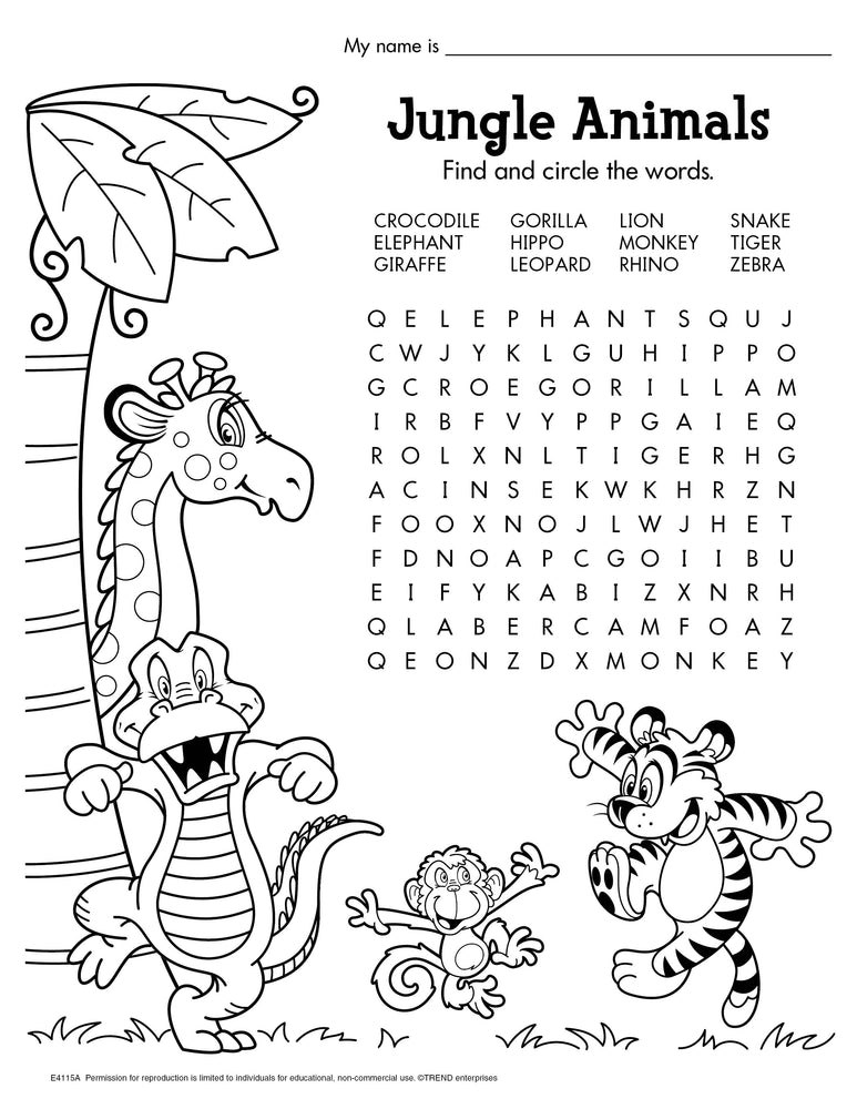 Jungle Animals Word Find Free Printable