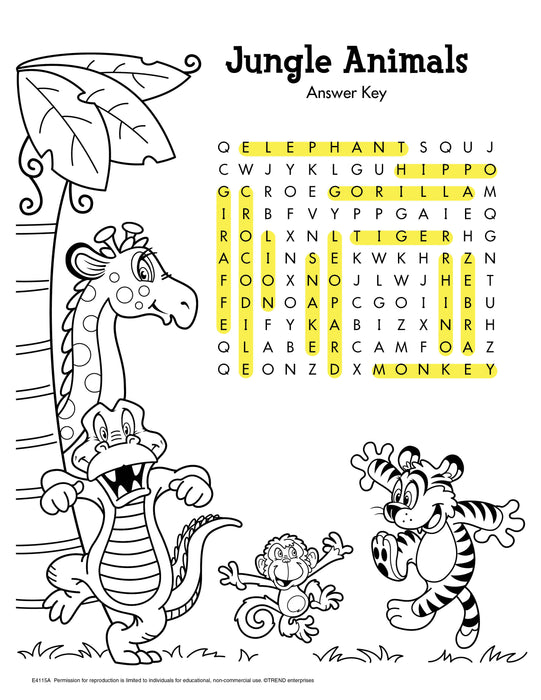 Jungle Animals Word Find Free Printable