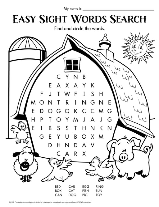 Simple Sight Words Word Search Free Printable