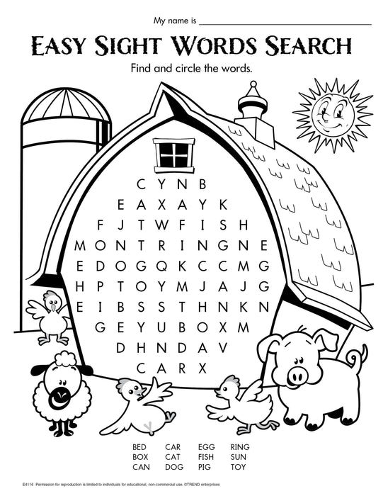 Simple Sight Words Word Search Free Printable