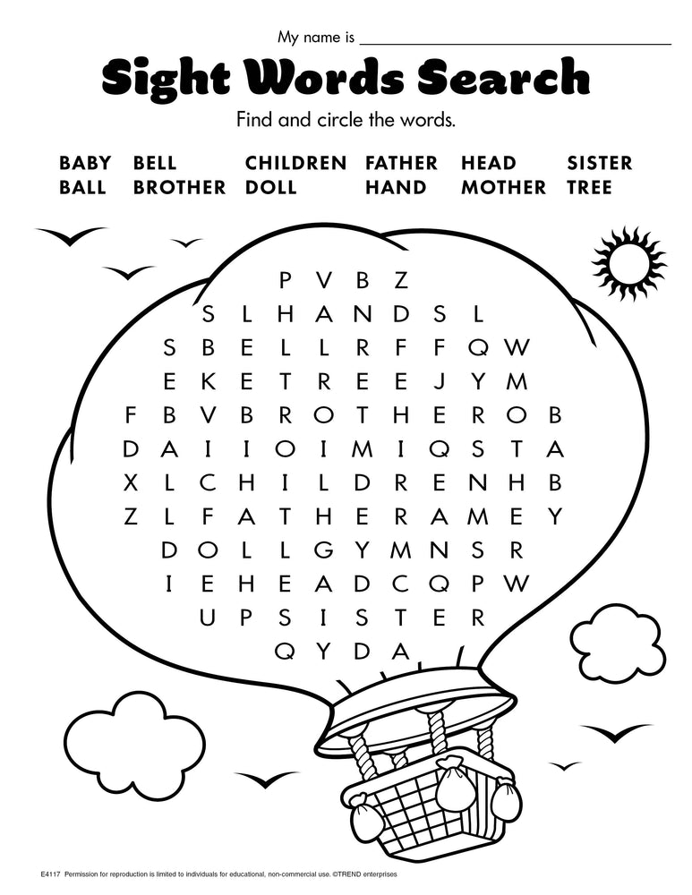 Sight Words Word Search Free Printable