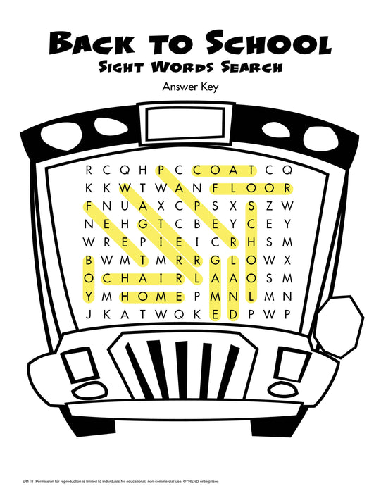 Back to School Sight Words Word Search Free Printable