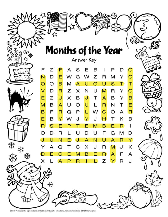 Months of the Year Word Search Free Printable