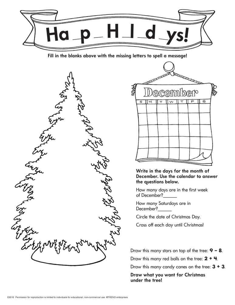 Happy Holidays Activity Sheet Free Printable