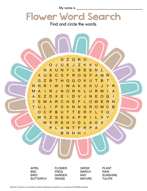 Flower Word Search Free Printable