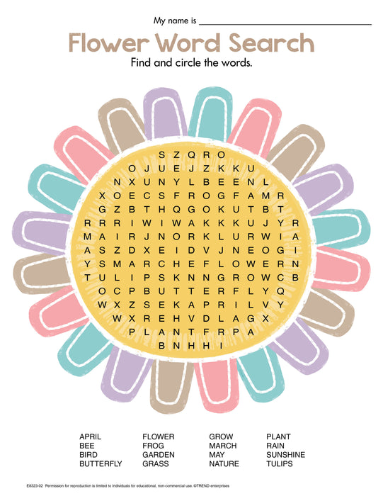 Flower Word Search Free Printable