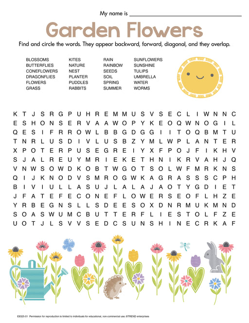 Garden Flowers Word Find Free Printable