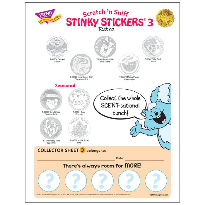 Retro Scratch 'n Sniff Stinky Stickers® Collector Sheets Series 1, 2 and 3 Free Printable