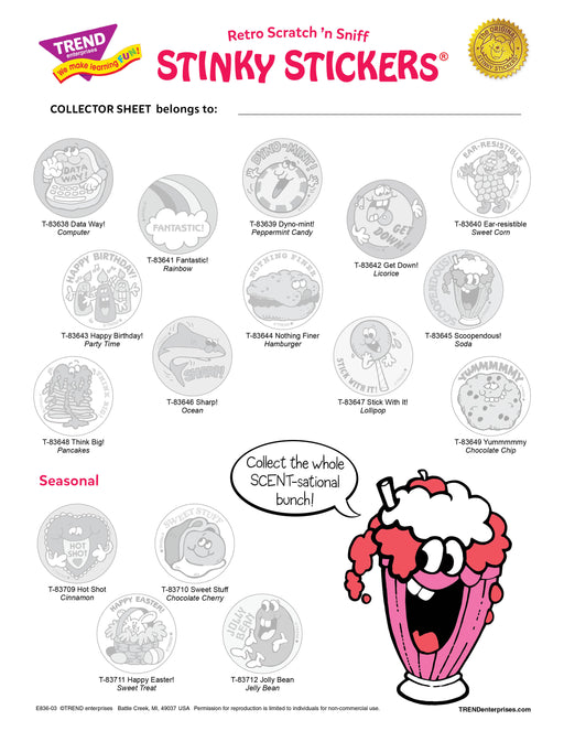 Summer 2024 Retro Scratch 'n Sniff Stinky Stickers® Collector Sheet Free Printable