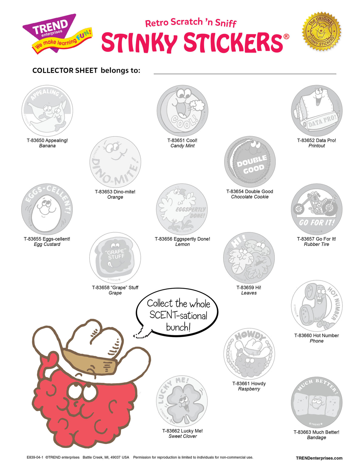 Retro Stinky Sticker Collector Sheet Spring '25 Free Printable E836-04 ...