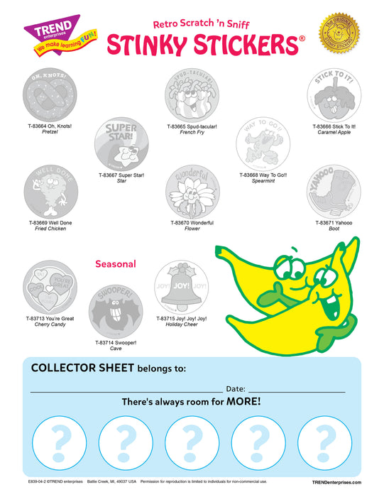 Spring 2025 Retro Scratch 'n Sniff Stinky Stickers® Collector Sheets Free Printable