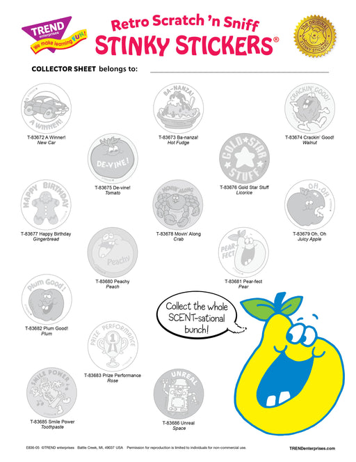 Summer 2025 Retro Scratch 'n Sniff Stinky Stickers® Collector Sheet Free Printable