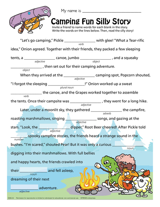 Camping Fun Silly Story Free Printable