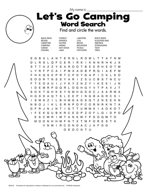 Let's Go Camping Word Search Free Printable Coloring Sheet
