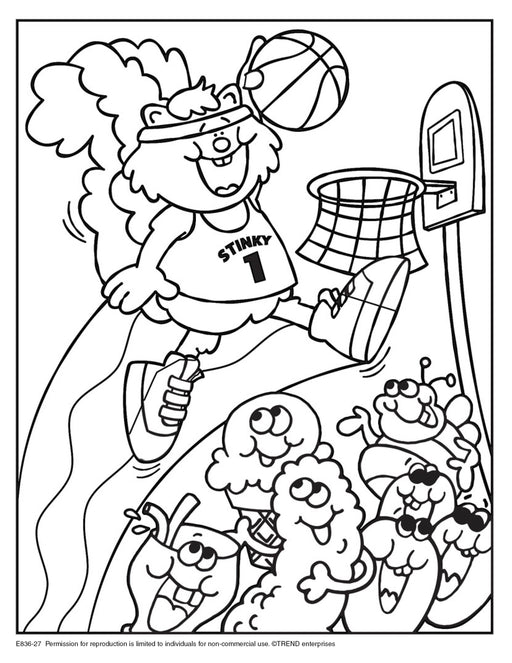 Stinky Slam Dunk Retro Stinky Stickers® Coloring Sheet Free Printable