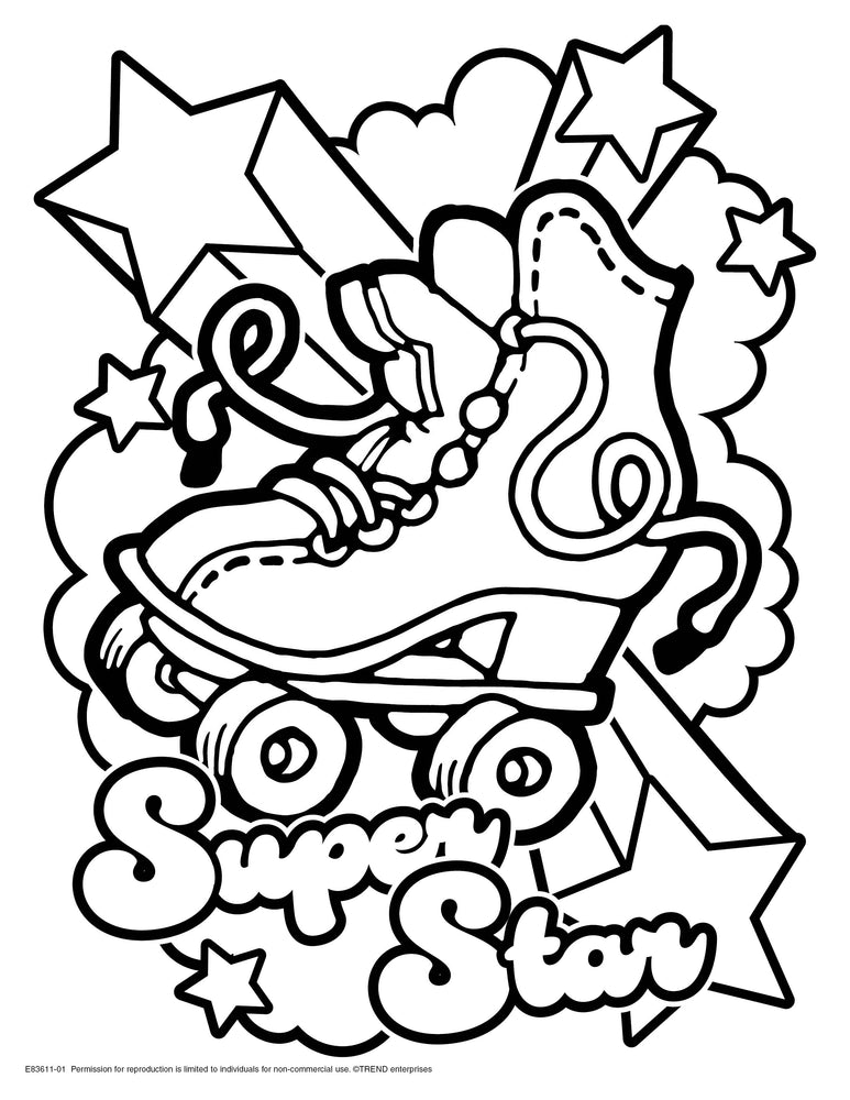Super Star Rollerskate Retro Stinky Stickers® Free Printable Coloring Sheet