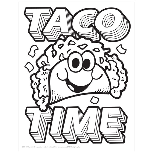 E83614-01-Taco-Time-Stinky-Stickers-Free-Printable-Coloring-Sheet illustration with words and image.