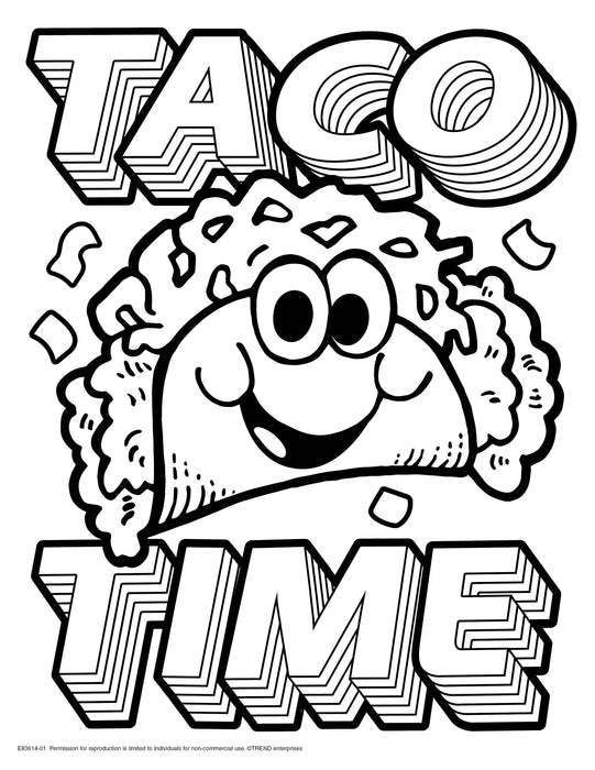 Taco Time Retro Stinky Stickers® Coloring Sheet Free Printable