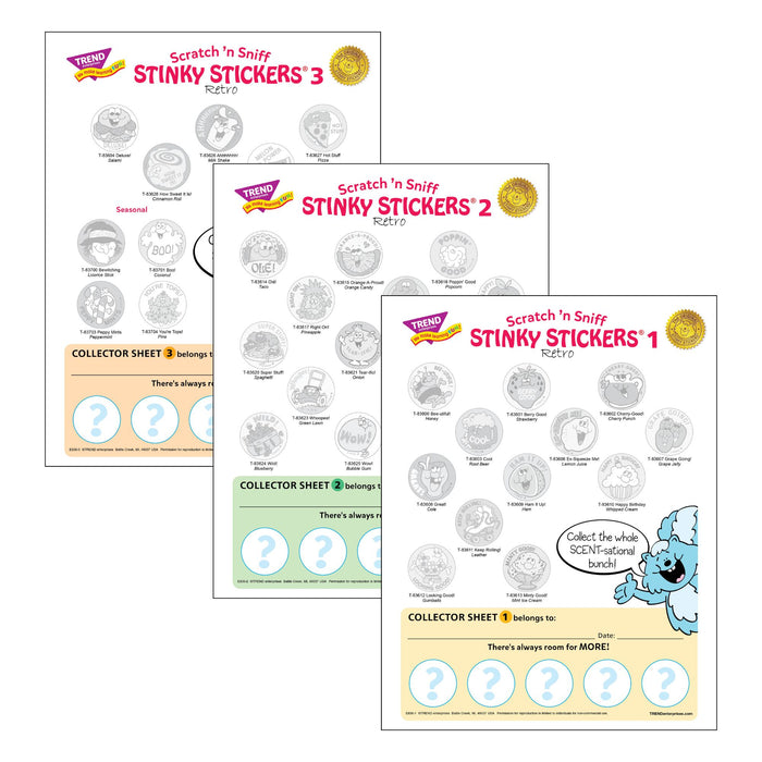 Retro Scratch 'n Sniff Stinky Stickers® Collector Sheets Series 1, 2 and 3 Free Printable