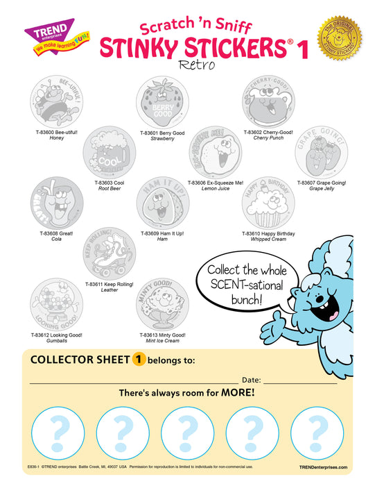 Retro Scratch 'n Sniff Stinky Stickers® Collector Sheets Series 1, 2 and 3 Free Printable