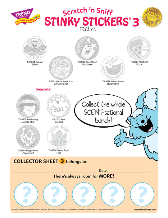 Retro Scratch 'n Sniff Stinky Stickers® Collector Sheets Series 1, 2 and 3 Free Printable
