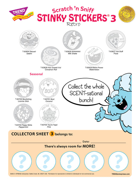Retro Scratch 'n Sniff Stinky Stickers® Collector Sheets Series 1, 2 and 3 Free Printable