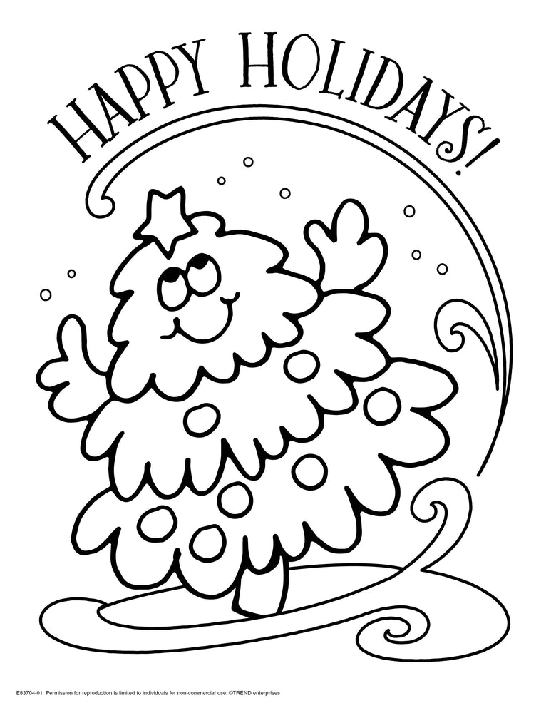 Happy Holidays Evergreen Tree Retro Stinky Stickers® Free Printable Coloring Sheet
