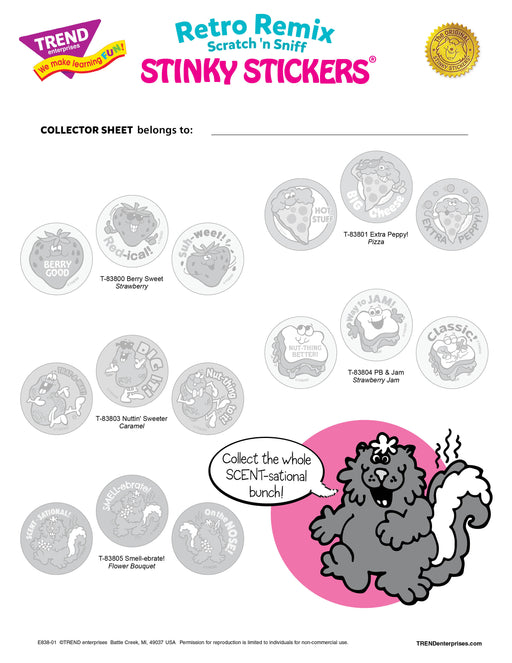 Summer 2025 Retro Remix Stinky Stickers® Collector Sheet Free Printable
