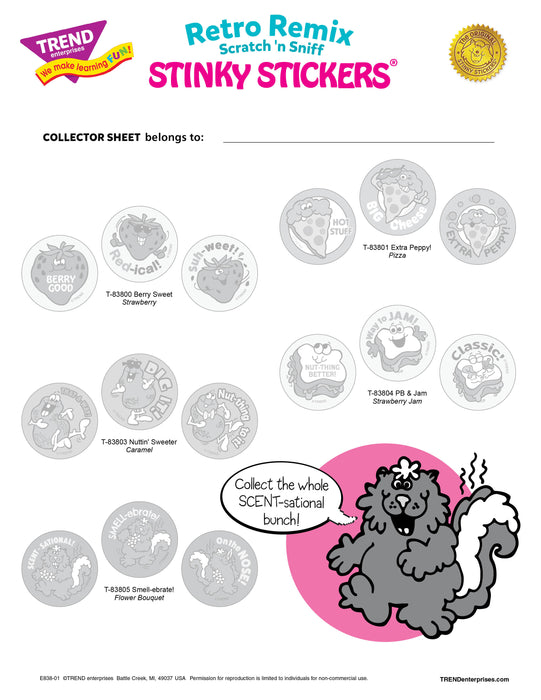 Summer 2025 Retro Remix Stinky Stickers® Collector Sheet Free Printable