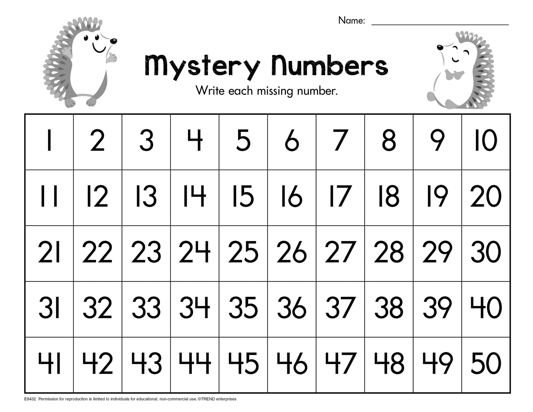 Find the Missing Numbers Free Printable