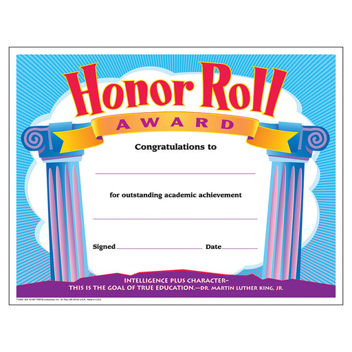 Honor Roll Award Colorful Classics Certificates