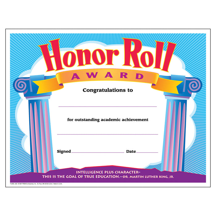 Honor Roll Award Colorful Classics Certificates