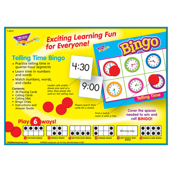 Telling Time Bingo Game
