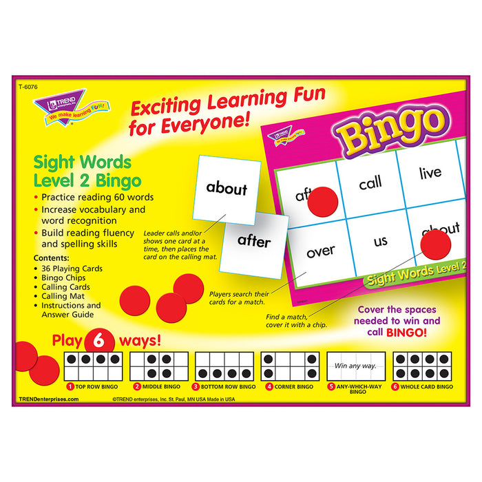 Sight Words Level 2 Bingo Game