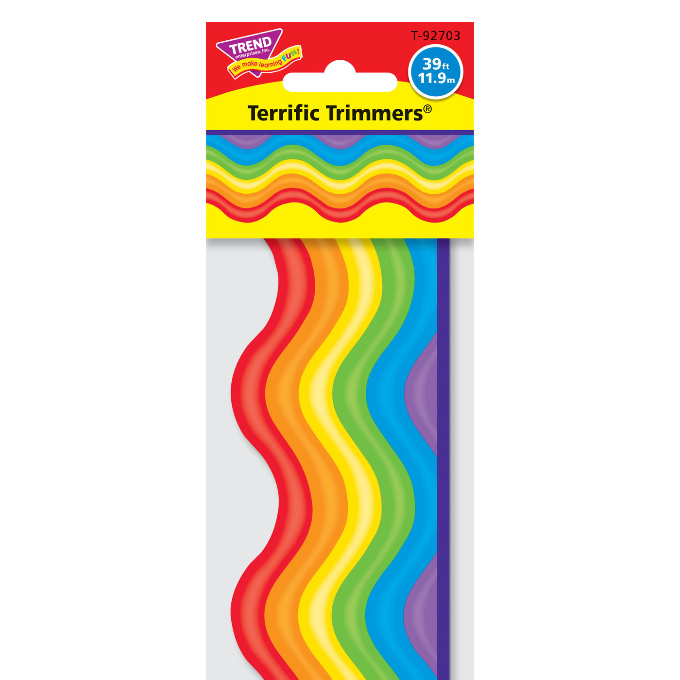 TREND Terrific Trimmers Rainbow Bulletin Board Border - 2.25" X 39 Ft, Pre-Cut Scalloped Edge, 12 Strips