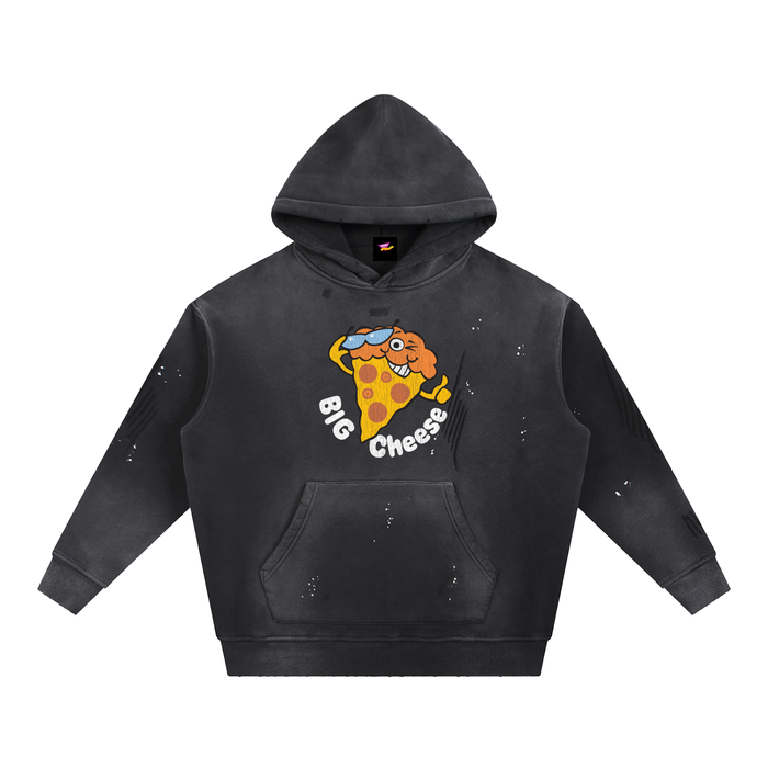 Big Cheese, Pizza Distressed Vintage-Washed Fleece Hoodie