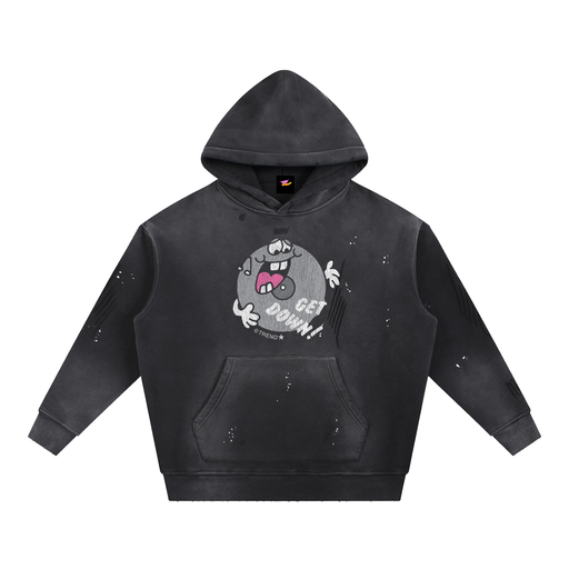 Get Down! Record Distressed Vintage-Washed Fleece Hoodie