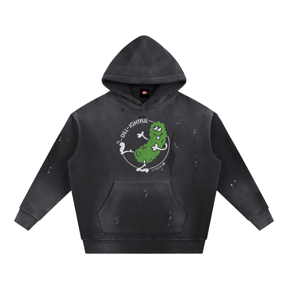 Dill-ightful, Pickle Distressed Vintage-Washed Fleece Hoodie
