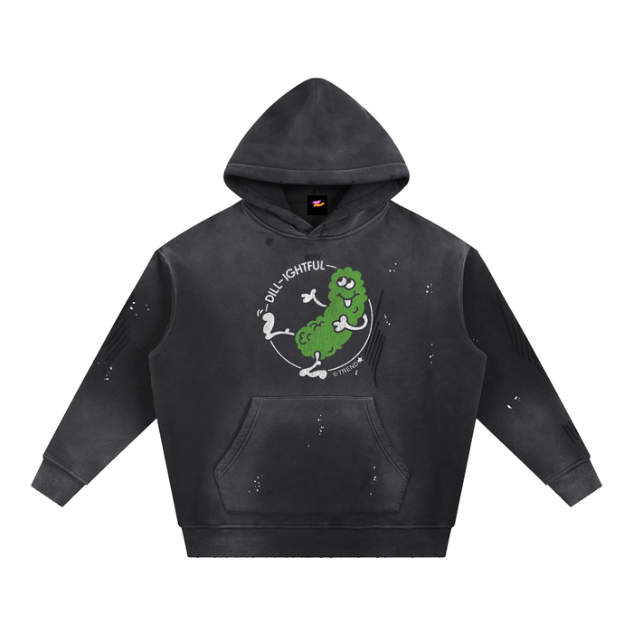 Dill-ightful, Pickle Distressed Vintage-Washed Fleece Hoodie