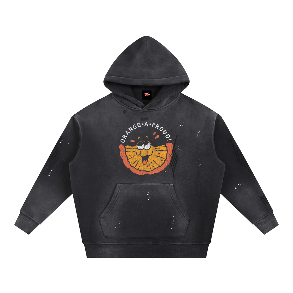 Orange-A-Proud! Orange Distressed Vintage-Washed Fleece Hoodie