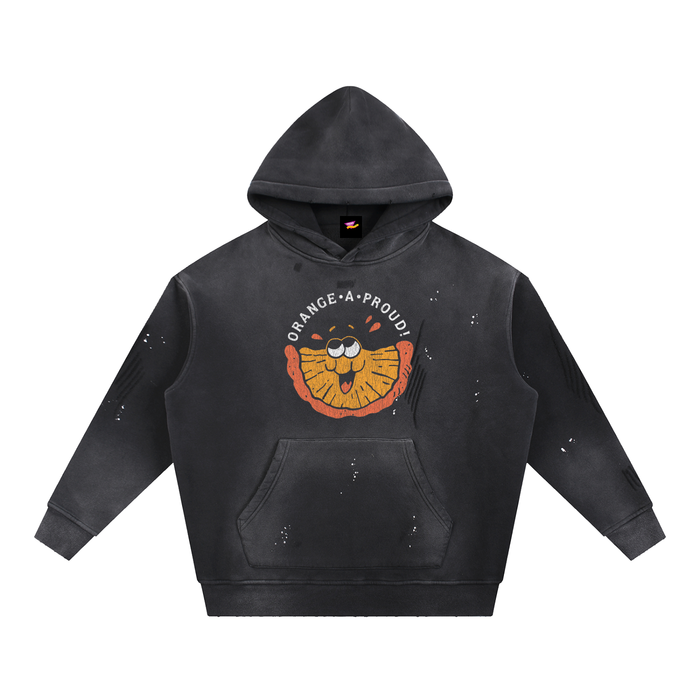 Orange-A-Proud! Orange Distressed Vintage-Washed Fleece Hoodie