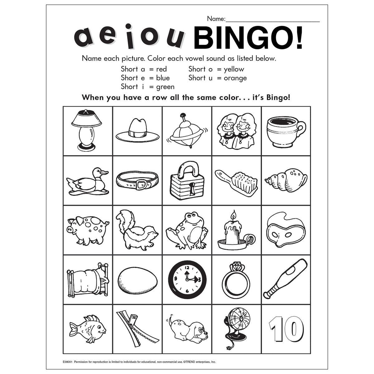 Vowel Bingo Free Printable E08001 — TREND enterprises, Inc. for Free Printable Long And Short Vowel Worksheets
