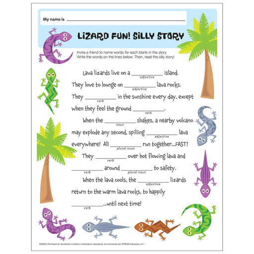 Lizard Fun Silly Story Free Printable
