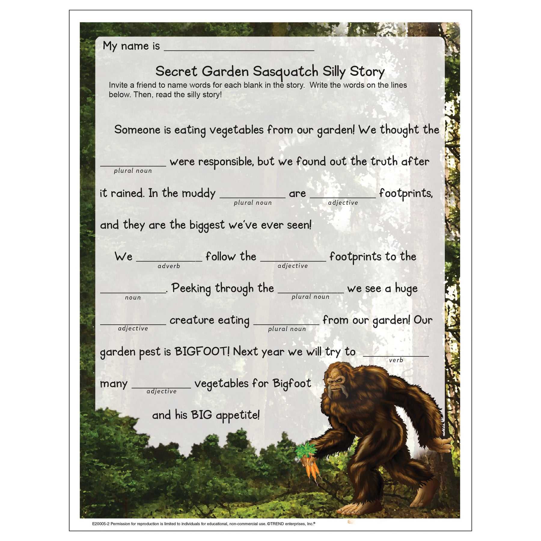 free-printable-secret-garden-sasquatch-silly-story-trend-enterprises-inc for Free Printable Fill In The Blank Stories Free Printable Secret Garden Sasquatch Silly Story — TREND enterprises, Inc. for Free Printable Fill In The Blank Stories
