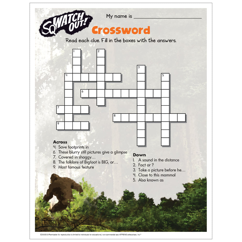 Free Printable Bigfoot Crossword Puzzle — TREND enterprises, Inc. free-printable-bigfoot-crossword-puzzle-trend-enterprises-inc