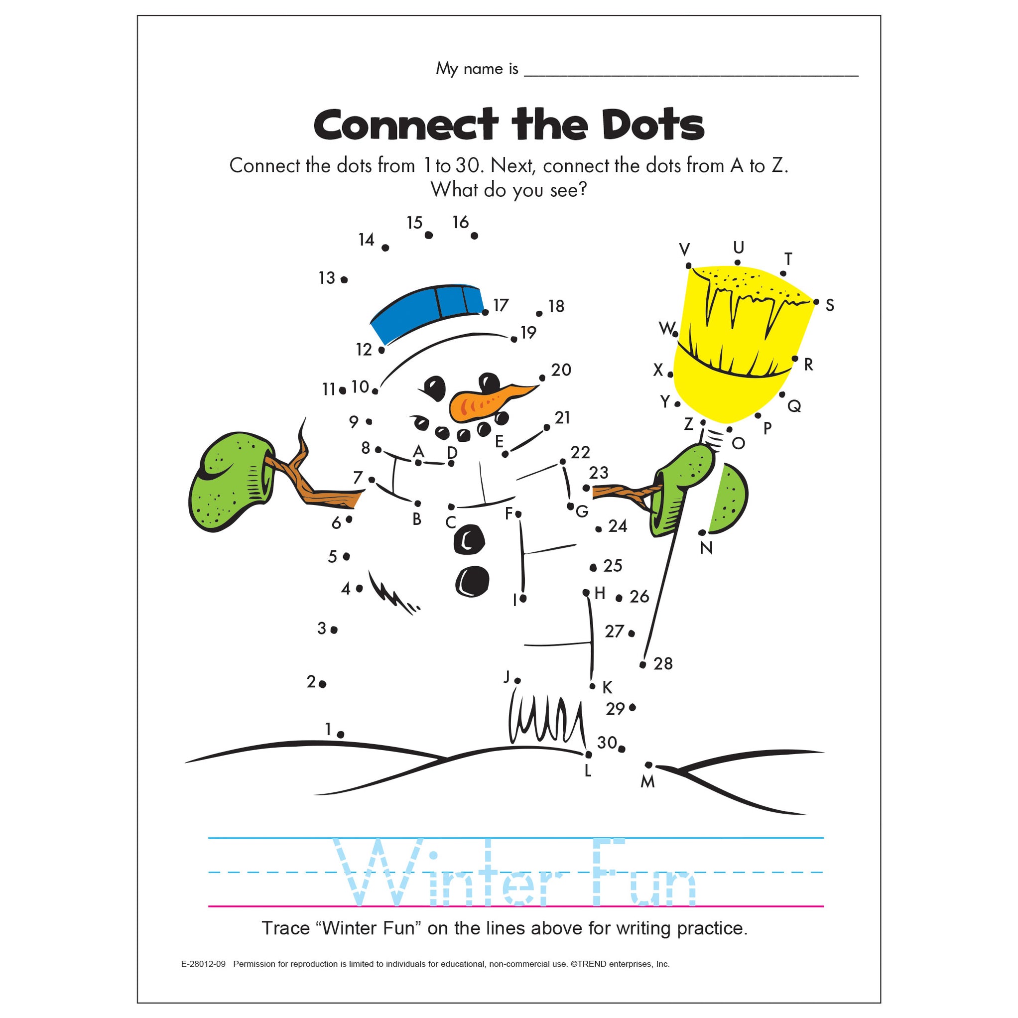 Winter Snowman DotToDot Numbers Alphabet FREE Printable E2801209