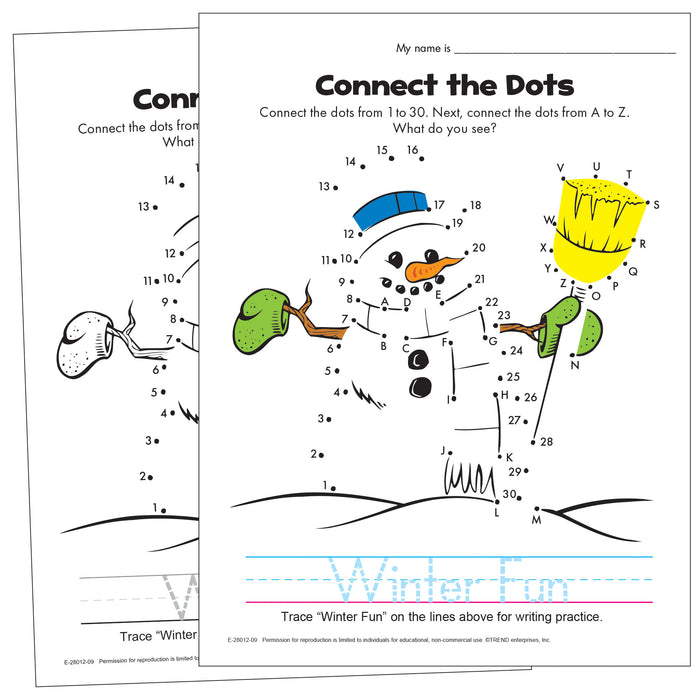 Winter Snowman Dot-To-Dot Numbers Alphabet FREE Printable E28012-09 — TREND enterprises, Inc. winter-snowman-dot-to-dot-numbers-alphabet-free-printable-e28012-09-trend-enterprises-inc