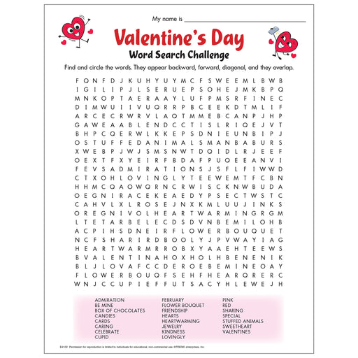 Valentine's Day Word Search Challenge Free Printable