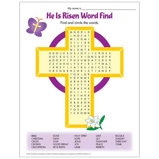 E4108 He Is Risen Word Find Free Printable